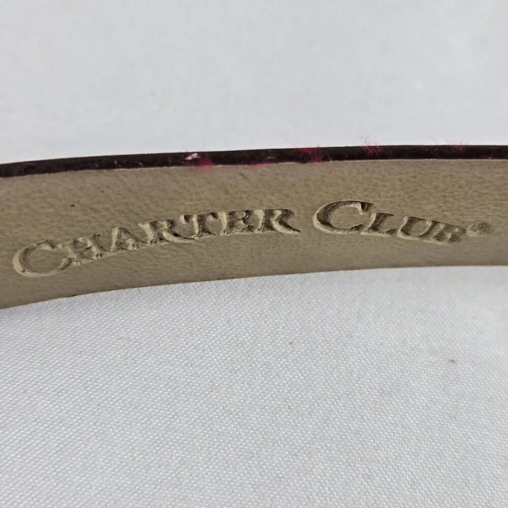 Charter Club Women's Size Medium Burgundy Split Leather Belt Gold Hardware